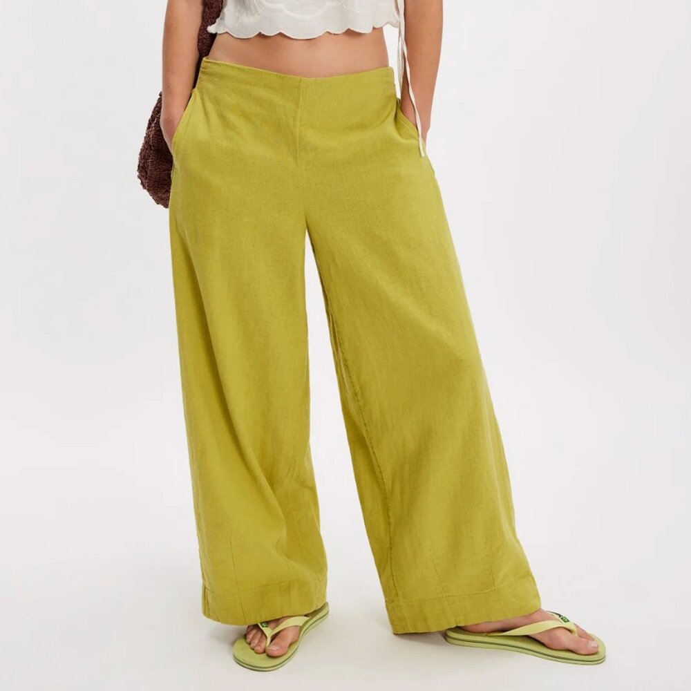 FREE PEOPLE DENIM COTTON LINEN PANT